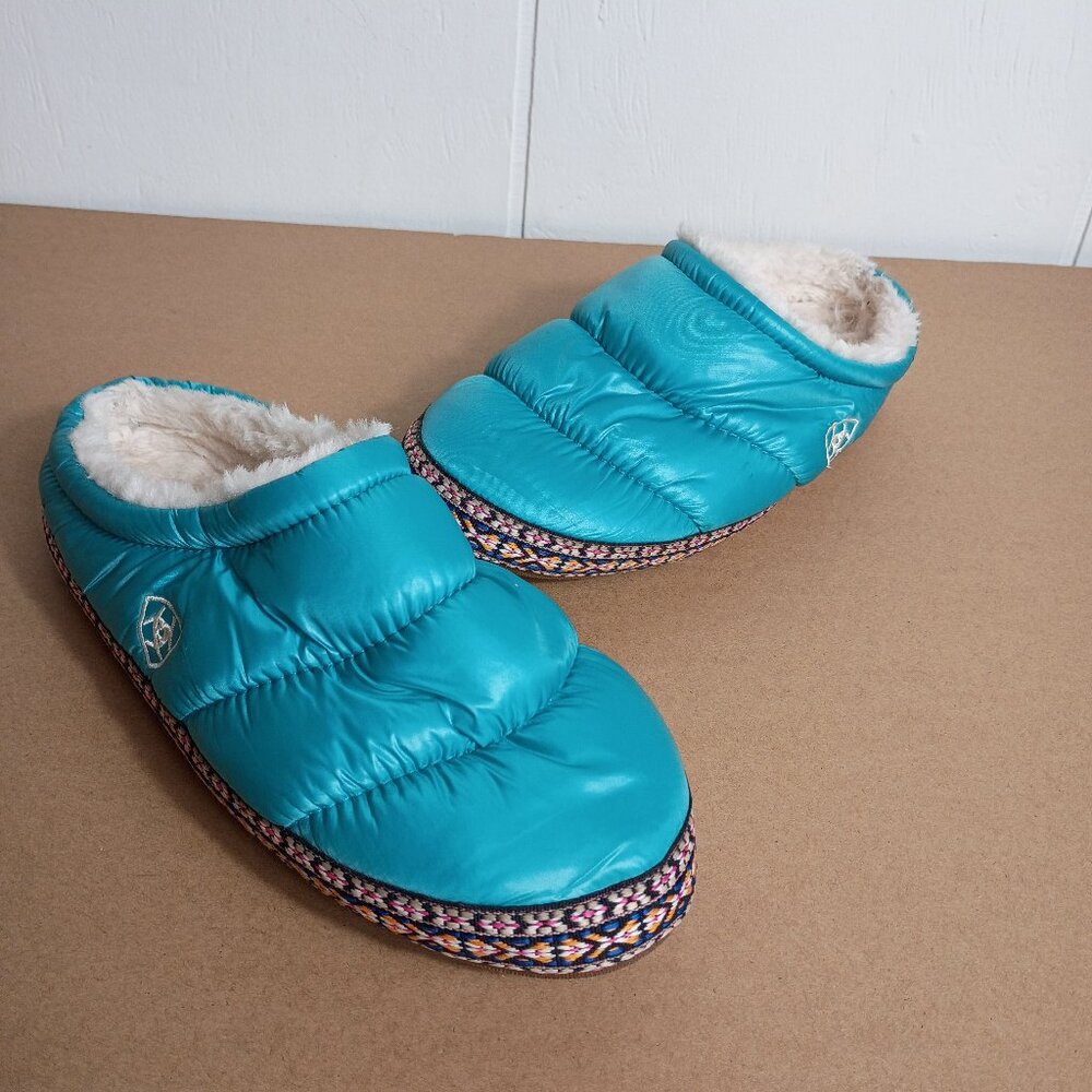 Ariat Crius Clog Insulated Sherpa Slippers Turquoise Fuzzy Womens 7.5/8 Medium